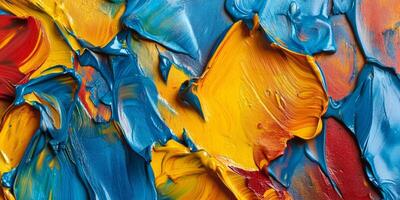 Vivid colors and textures of abstract oil paint on canvas create dynamic visual energy photo