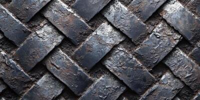 Intricate woven texture of dark metallic plates with earthy tones captured in a close-up view in bright lighting photo