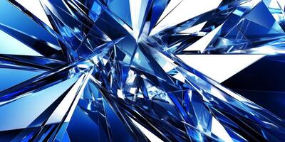 Intricate patterns of blue shards arranged in a striking, abstract composition with sharp angles and dynamic reflections photo