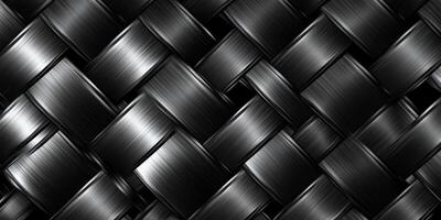 Detailed woven texture in black showcasing an intricate pattern of interlaced materials photo