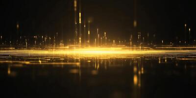 Dynamic golden light particles creating an energetic atmosphere in a dark background photo