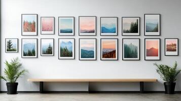 Nature-inspired artwork featuring scenic mountain views in a contemporary gallery setting photo