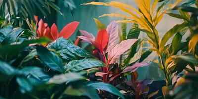Vibrant tropical plants showcasing diverse foliage in a lush indoor space during the daytime photo