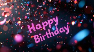 Colorful confetti and sparkling text create a festive atmosphere to celebrate a special birthday occasion photo