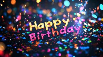 Bright and colorful birthday celebration with confetti and festive decorations in a joyful atmosphere photo