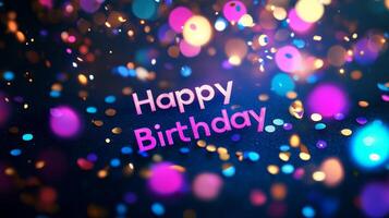 Colorful confetti with a happy birthday greeting against a dark background celebrating joyful moments and memories photo