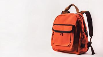 Bright orange backpack showcasing sturdy design and spacious compartments for everyday use or travel photo