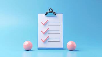 Checklist with check marks and pink balls on a blue background ideal for organization and planning needs photo
