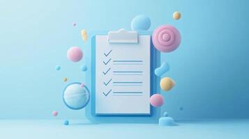 Bright and colorful checklist with abstract shapes in a minimalist setting creates a playful atmosphere for productivity photo