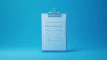 Clipboard with checklist displayed against a vibrant blue background showcasing organization and task management photo
