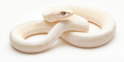 White snake resting on a smooth surface with calm demeanor photo
