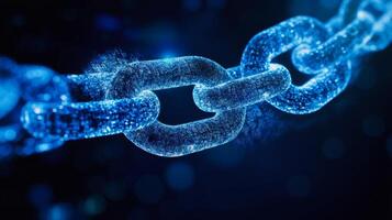 Digital representation of a glowing blue chain link symbolizing connectivity and security in technology and blockchain innovation photo