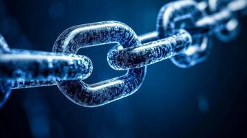 Digital chain links representing blockchain technology with blue background for futuristic themes photo