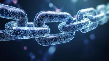 Digital technology illustrates linked connections in a blockchain network with a futuristic design photo