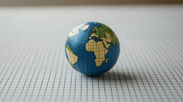 Globe on graph paper presents a creative exploration of geography and global awareness in a study environment photo