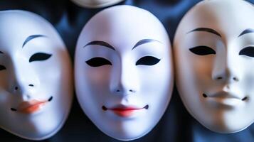 Mask collection with minimalist design showcasing artistic expressions on a dark background photo