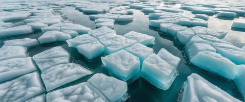 Ice cubes floating in the water photo