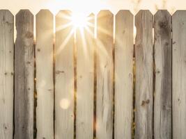 Golden Hour Behind the Wooden Fence, Sunlight Peeking Through, Warm Atmosphere. photo