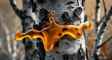 A close up of a tree with a liquid dripping from it photo