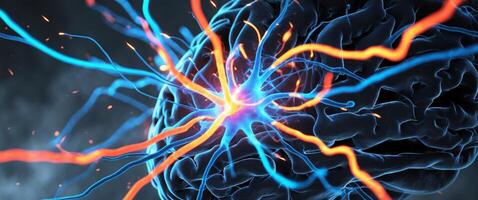Human Brain Activity and Neural Connections, Represented with Bright Colors and Sparks. photo