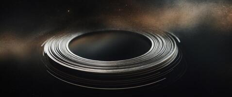 Silver Rings on a Cosmic Canvas. Abstract Geometric Design with Celestial Backdrop photo