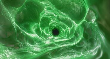 Abstract Green Organic Tunnel with Dark Center Cellular Structure Exploration, Dreamy. photo