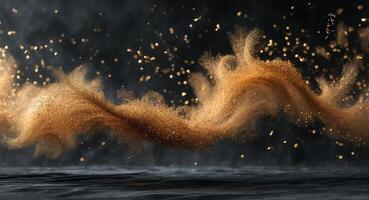 Golden Dust Swirl. Abstract Particle Flow in a Dark, Textured Environment. photo