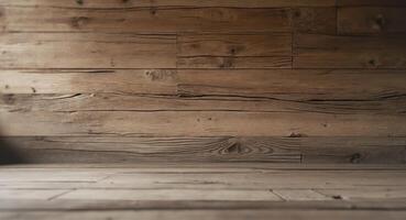 Rustic Wooden Floor and Wall Background, Perfect for Product Photography and Mockups. photo