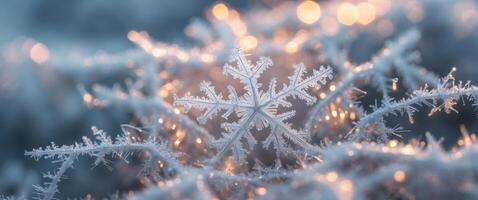 A snowflake is seen in the background photo