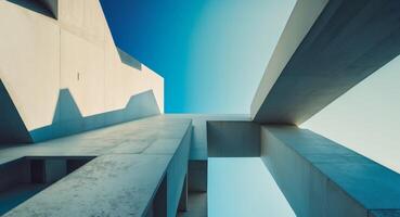 Architectural Concrete Structure Under Clear Blue Sky Minimalist Perspective View photo