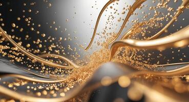 Golden cascade of flowing shapes and spheres, a luxurious abstract design. photo