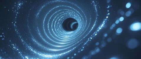 Abstract Blue Light Tunnel with Sparkling Particles, SpaceTime Continuum Concept. photo