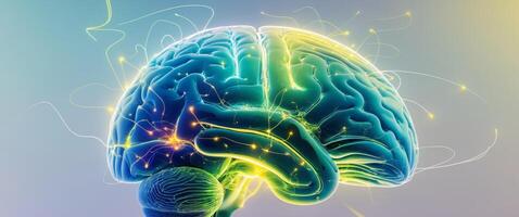 Neural Network, Brain Activity and Synapses. A Modern Medical Visualization. photo