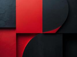 Abstract Composition. Geometric Shapes in Red and Black with Textured Surfaces photo