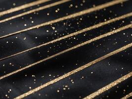 Elegant Black Fabric with Golden Glitter Stripes for Festive and Luxurious Designs. photo