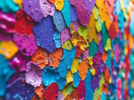 Abstract Wall Art. Colorful Peeling Paint Chips Creating a Textured Mosaic Effect. photo