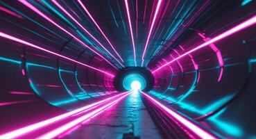 Neon Tunnel Vision. A Futuristic Perspective of Light and Structure in a Circular Space. photo