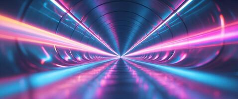 Abstract background of neon lights in a tunnel photo