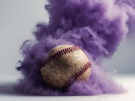 A baseball is surrounded by smoke on a white background photo