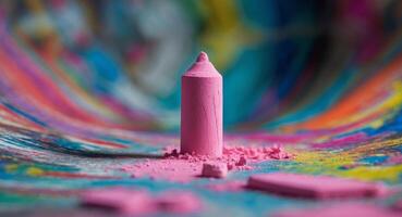 Pink Pastel Chalk on Abstract Colorful Background. Artistic Still Life Photography. photo