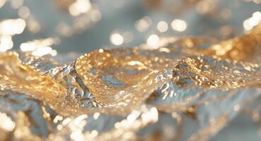 Abstract Gold Foil Texture with Soft Bokeh Background for Luxurious Design. photo