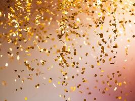 Golden Confetti Shower. A Festive Celebration of Joy and Sparkle, Bokeh Background. photo