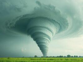 Tornado Over Green Field. A Display of Natures Force and Atmospheric Wonder. photo