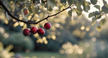 Plums on a tree branch photo
