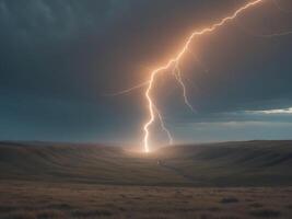 Lightning striking over a field in the middle of a storm photo