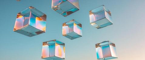 A group of colorful glass cubes floating in the air photo
