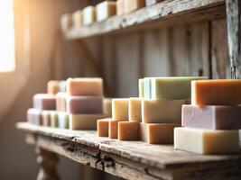 Soap bars on a shelf in a store photo