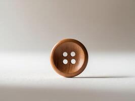A wooden button with three holes on it photo