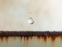 A drop of water falling from a rusty surface photo
