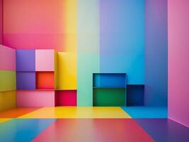 A colorful room with a large square of colored blocks photo